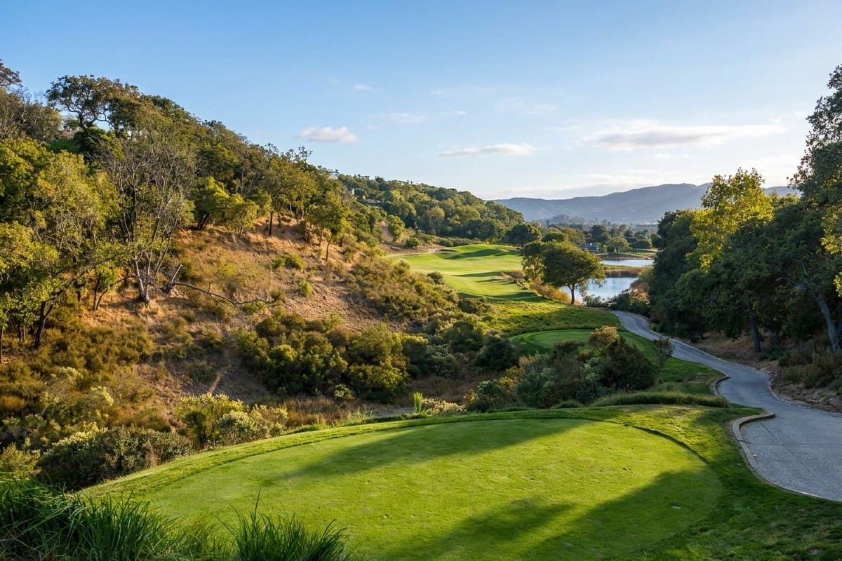 The StoneTree golf course, looking down the fairway toward the hills.