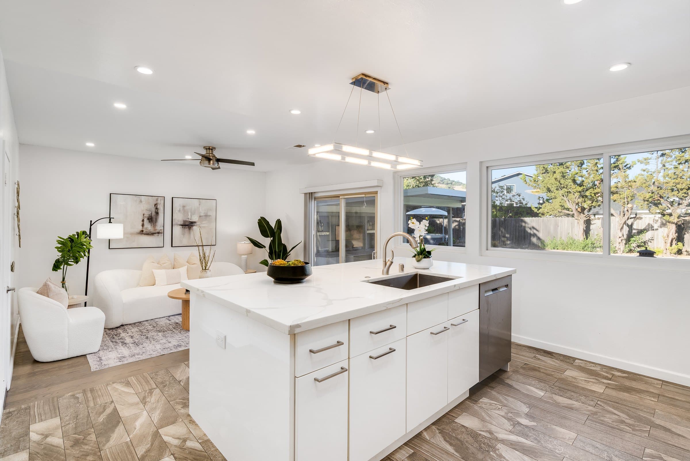 The open kitchen and living space.